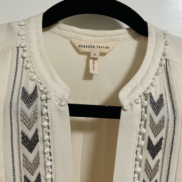 Rebecca Taylor Chevron Embroidered Shirt Sz 0 - Picture 3 of 4